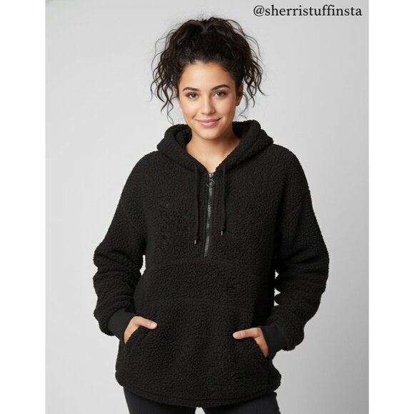 EXCELLENT Victorias Secret Pink Hooded Fleece Pullover 1/2 Zip Comfy Hoodie XL - Picture 1 of 11